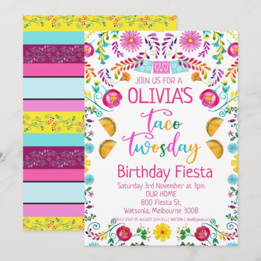 Meisjes Floral Taco Twee dagen Mexicaanse dag Kaart (Voorkant / Achterkant)