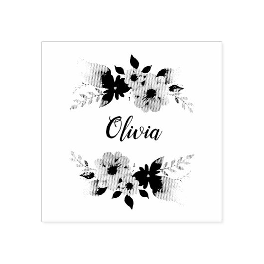 Meisjes Floral Waterverf Flowers en Name Bookplate Rubberstempel (Afrduk)