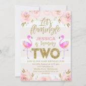 Meisjes florale flamingo 2e verjaardag uitnodiging (Voorkant)