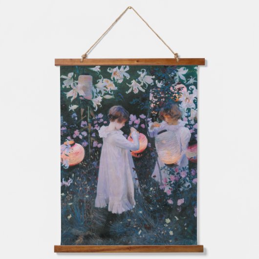 Meisjes Flowers Lantern Classic Fine Art Hangend Wandkleed (Voorkant)