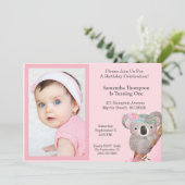 Meisjes Foto 1 jaar Beer van Birthday Koala Kaart (Staand voorkant)