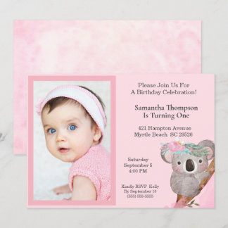 Meisjes Foto 1 jaar Beer van Birthday Koala Kaart