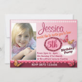 Meisjes Foto 5e Verjaardagsfeest Nodig Schattige u Kaart (Voorkant)