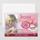 Meisjes Foto 5e Verjaardagsfeest Nodig Schattige u Kaart (Voorkant / Achterkant)