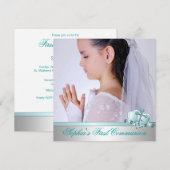 Meisjes Foto Blauwgroen Blauwe Eerste Communie Kaart (Voorkant / Achterkant)