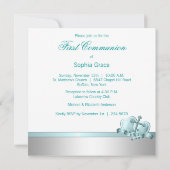 Meisjes Foto Blauwgroen Blauwe Eerste Communie Kaart (Achterkant)