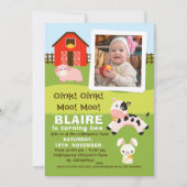 Meisjes Foto Boerderij Verjaardag Uitnodiging (Voorkant)