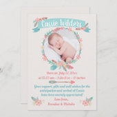 Meisjes Foto Boho Feather Wreath Birth Aankondiging (Voorkant / Achterkant)