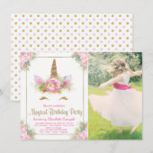 Meisjes Foto Eenhoorn Gezicht Verjaardagsfeestje U Kaart (Voorkant / Achterkant)