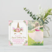 Meisjes Foto Eenhoorn Gezicht Verjaardagsfeestje U Kaart (Staand voorkant)