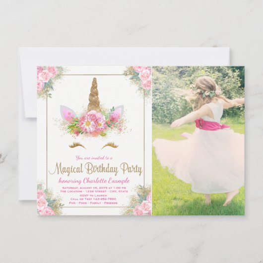Meisjes Foto Eenhoorn Gezicht Verjaardagsfeestje U Kaart (Voorkant)