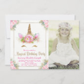 Meisjes Foto Eenhoorn Verjaardagsfeestje Uitnodigi Kaart (Voorkant)