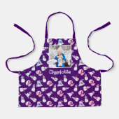 Meisjes foto en naam kerst sneeuwpop Paarse Schort (Voorkant)