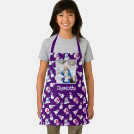 Meisjes foto en naam kerst sneeuwpop Paarse Schort