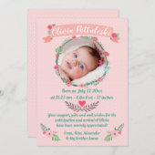 Meisjes Foto Floral Wreate Baby Arrival Dank je Aankondiging (Voorkant / Achterkant)