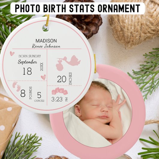 Meisjes foto gepersonaliseerde geboorte aankondigi keramisch ornament