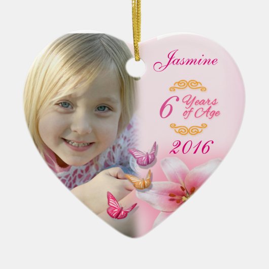 Meisjes Foto Keramisch Hart Ornament Keepsake (Voorkant)