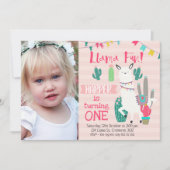 Meisjes Foto Llama Fun Birthday Invitation Kaart (Voorkant)