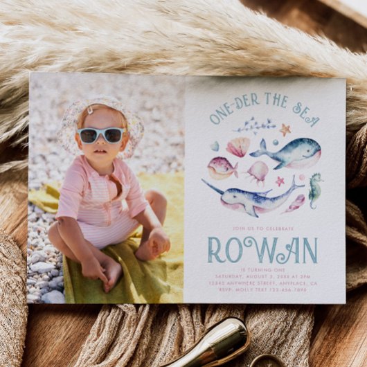 Meisje's Foto One-der the Zee Verjaardagsuitnodigi Kaart