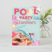 Meisjes Foto Pool Party Verjaardag Kaart (Staand voorkant)