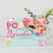 Meisjes Foto Pool Party Verjaardag Kaart (Staand voorkant)