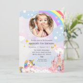 Meisjes Foto Regenboog Glitter 5e Verjaardagsfeest Kaart (Staand voorkant)