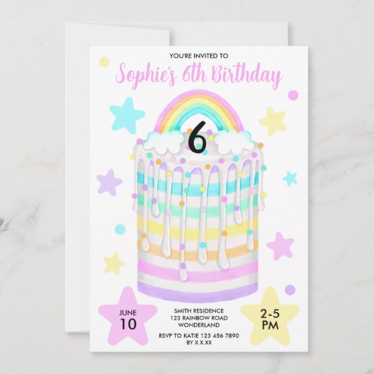 Meisjes foto regenboog verjaardagsfeestje kaart (Voorkant)