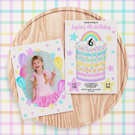 Meisjes foto regenboog verjaardagsfeestje kaart