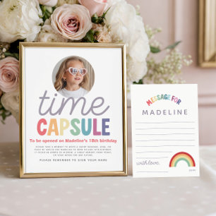 Meisjes Foto Retro Regenboog Tijdscapsel Bordje Poster
