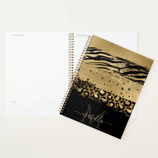 Meisjes Fun Modern Gold Glitter Script Monogramed Planner (Display)