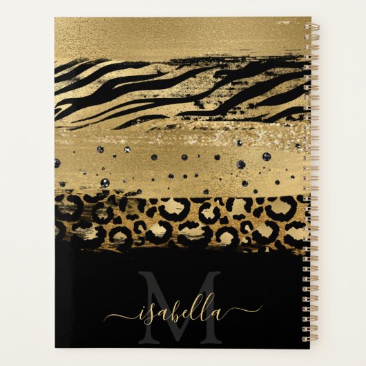 Meisjes Fun Modern Gold Glitter Script Monogramed Planner (Achterkant)
