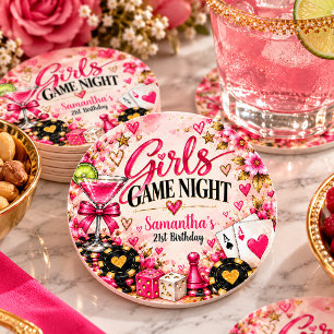 Meisjes Game Night Casino Roze Goud Verjaardag Ronde Kartonnen Onderzetter
