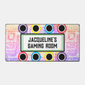 Meisjes Gaming Room Roze Paarse cirkels Sterren Bureaumat (Voorkant)