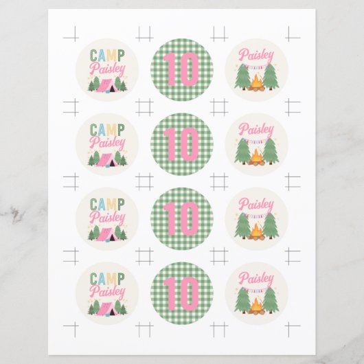 Meisjes Gedrukte Camping Cupcake Toppers (Voorkant)