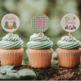 Meisjes Gedrukte Camping Cupcake Toppers