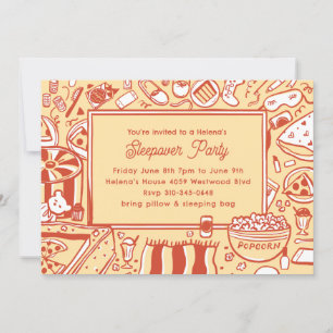 Meisjes Geel Rood Sleepover Verjaardagsfeest Kaart