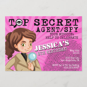 Meisjes geheime agent Spy Birthday Party Invitatio Kaart