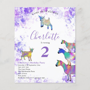 Meisjes Geit Verjaardagsfeest Paarse Budget Flyer