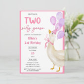 Meisjes Gekke Goose 2e Verjaardag Uitnodiging (Staand voorkant)