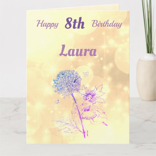 Meisjes Gelukkige 8e Verjaardag Sprookje Groet Kaart (Voorkant)