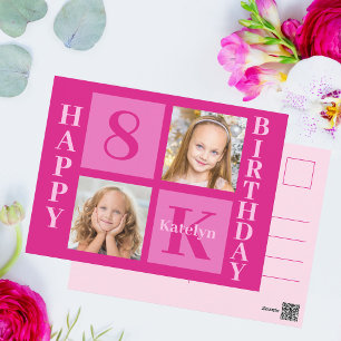 Meisjes Gelukkige Verjaardag 2 Foto Heet Roze Aang Briefkaart