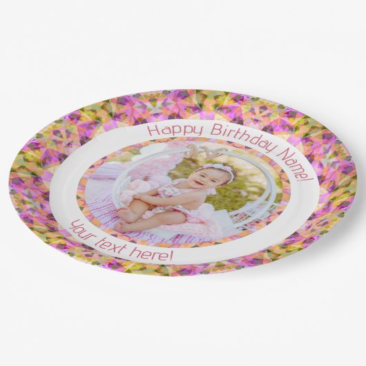 Meisjes Gelukkige Verjaardag Zomer Roze Ster Custo Papieren Bordje (Gekanteld)