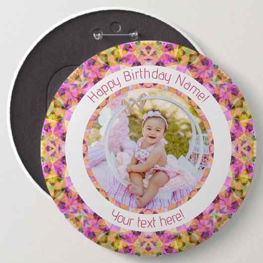 Meisjes Gelukkige Verjaardag Zomer Roze Ster Custo Ronde Button 6,0 Cm (Voorkant /achterkant)