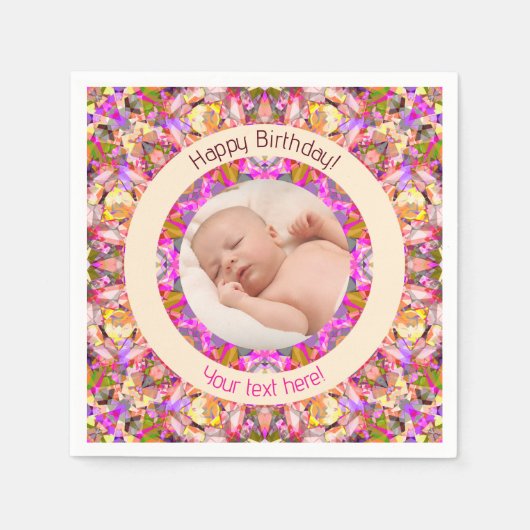 Meisjes Gelukkige Verjaardag Zomer Roze Ster Custo Servet (Voorkant)