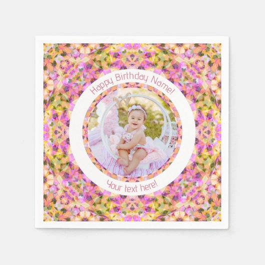 Meisjes Gelukkige Verjaardag Zomer Roze Ster Custo Servet (Voorkant)