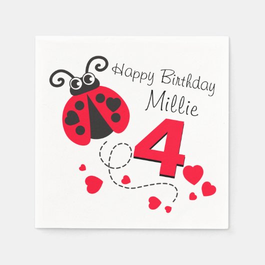 Meisjes genaamd 4e verjaardag rode lieveheersbeest servetten (Voorkant)