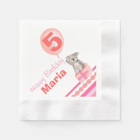 Meisjes genaamd 5e verjaardag koala ballon servett servetten (Voorkant)