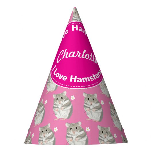 Meisjes genaamd Pet met grijze en witte hamster Feesthoedjes (Voorkant)