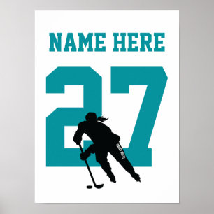 Meisjes Gepersonaliseerd Hockey Player Number Blau Poster
