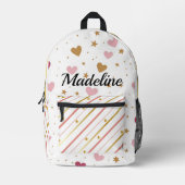 Meisjes Gepersonaliseerd Roos Gouden Hart Streep Bedrukte Rugzak (Voorkant)